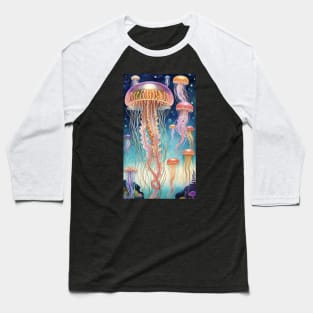 Submerged Symphony: Inspired Jellyfish Illustration Baseball T-Shirt